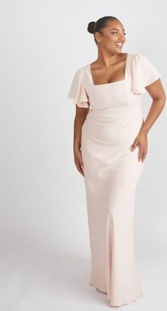 Six Stories Square Neck Crepe Bridesmaid Dress in Blush at Nordstrom, Size 10