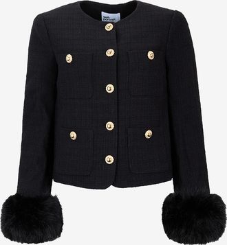 Self Portrait Kurze Tweed-Jacke mit Kunstfellbündchen