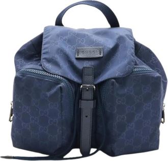 Gucci Pre-owned Nylon Rugzak - Dames - Vintage Rugzakken - Blauw - ONE Size - Nylon - Vintage