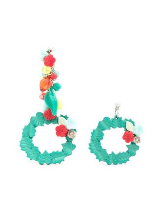 Amir Slama floral-appliqu&eacute; asymmetric earrings - Green