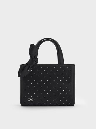 Charles & Keith Satin Studded Knot-Bow Mini Bag