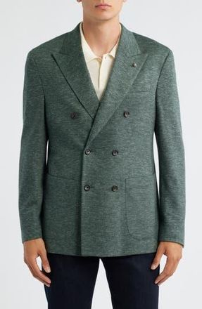 Jack Victor Hall COMFORTWEAR Green M&eacute;lange Knit Wool Blend Double Breasted Blazer in Sage at Nordstrom Rack, Size 38 Regular
