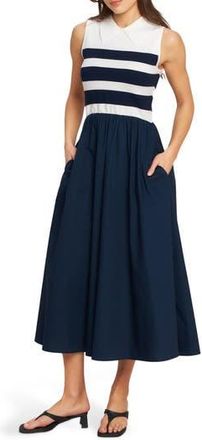 Flying Tomato Stripe Sleeveless Twofer Maxi Dress in Ivory Navy at Nordstrom Rack, Size Medium