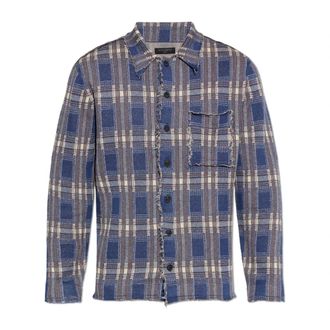 AllSaints Solmar Gebreid Geruit Vest - Heren - Casual Overhemden - Blauw - L - Katoen - Overhemden