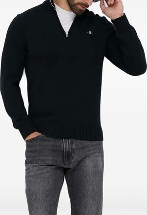 GANT Trui met borduurwerk en halve rits - Zwart