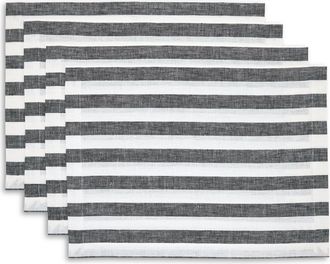 Solino Home Linen Placemats Set of 4, 14 x 19 Inch for Dining Table, Holiday and Everyday Table Decor - Sorrento Stripe in Black And White at