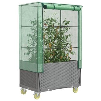 Berkfield Home Raised Bed with Cover & Wheels&not;Rattan Look&not;80x50x182 cm in Black | Size: 80 x 50 x 182 cm