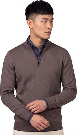 Thomas Maine half zip trui effen bruin merinowol