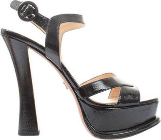 Prada Black Saffiano leather platform heeled sandals Size 40