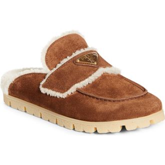 Prada Genuine Shearling Mule in Cacao at Nordstrom, Size 9.5Us