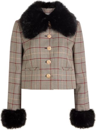 Self Portrait Faux Fur-trimmed Wool-blend Jacket - Brown - 6 (UK6 / XS)