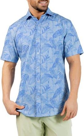 Tailorbyrd Tropical Leaves Short Sleeve Button-Up Shirt in Cornflower Blue at Nordstrom Rack, Size X-Large