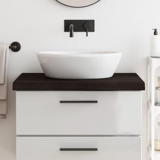 Berkfield Home Bathroom Countertop Dark Brown 80x60x(2-6) cm Treated Solid Wood in Grey