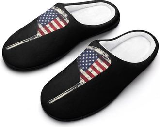 Generic Golf Club U.S.A. Flag Slippers Men Winter Warm Cotton Anti-Slip Indoor Slip-Ons House Shoes