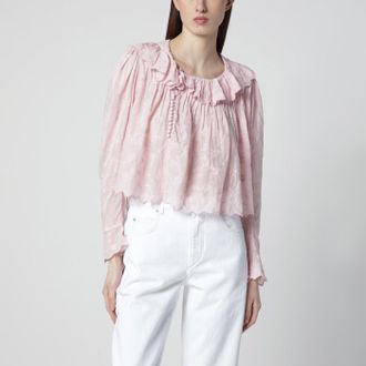 Isabel Marant Blusa con volant Zelly rosa in cotone e seta