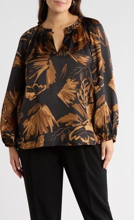 Sugarlips Palm Tropics Ruffle Collar Top in Black-Tan at Nordstrom, Size 3 X