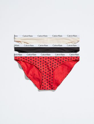 Calvin Klein Womens Carousel Logo Cotton 3-Pack Bikini - Multi - XS