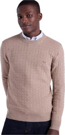 Harmont & Blaine 3D Plaid Crewneck Pullover - Heren - Ronde hals truien - Bruin - XL - Wol - Truien & Vesten