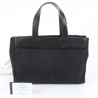 Prada Black Leather Nylon Shoulder Bag Tote Bag (Pre-Owned)