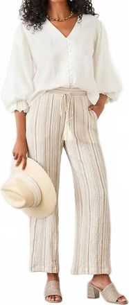 Karen Kane Marlowe Metallic Stripe Drawstring Ankle Pants In Beige Gold