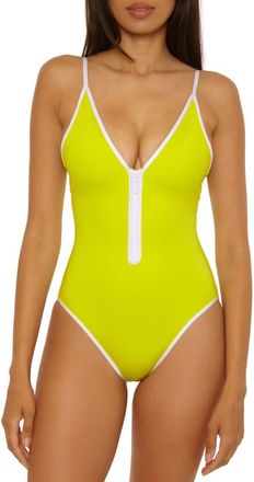 Trina Turk Triumph Front Zip One-Piece Swimsuit in Sun Glow at Nordstrom, Size 14