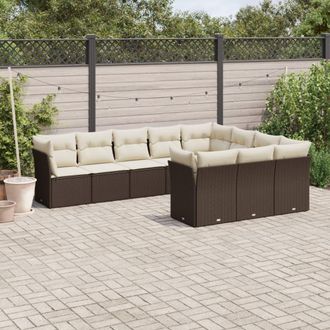 vidaXL Set De Sof&aacute;s De Jard&iacute;n 10 Pzas Y Cojines Rat&aacute;n Sint&eacute;tico Marr&oacute;n Vidaxl
