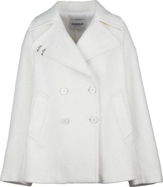 Dondup Double-Breasted White Coat with Classic Lapel