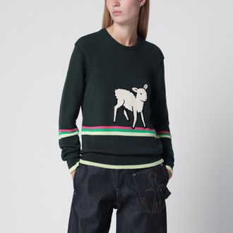J.W.Anderson Maglione in cotone verde scuro con ricamo pecora