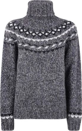 P.A.R.O.S.H. High Neck Fair-Isle Jumper, Dark Grey