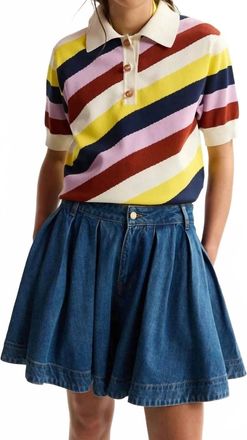 Essentiel Multicolor Striped Knit Polo Top With Contrasting Buttons In Off White