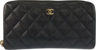 Chanel Black Leather Long Wallet (Bi-Fold) (Pre-Owned)