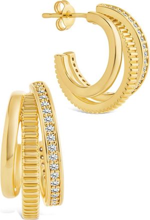 Sterling Forever Mixed Texture Triple Ring Hoop Earrings in Gold at Nordstrom Rack