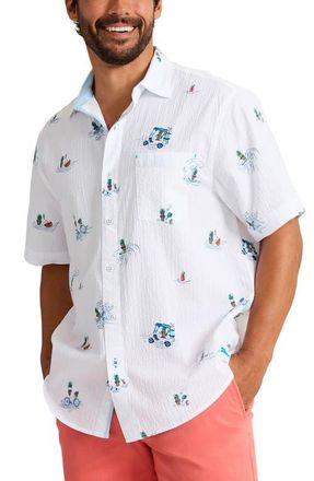 Tommy Bahama Nova Wave Pineapple Pete Short Sleeve Seersucker Button-Up Shirt in White at Nordstrom, Size 2Xlt
