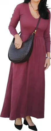 Sundry Long Sleeve Mixed Rib Dress In Mulled Wine