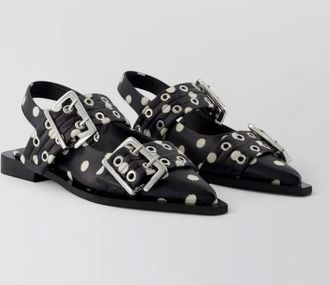 Ganni leather pointed-toe buckle ballerina sandals