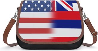 Generic USA And Hawaii State Flag Crossbody Bag Womens Handbag PU Message Bags Shoulder Purse with Adjustable Strap