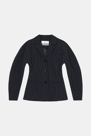 Ganni Striped Stretch Blazer - Size 0 Navy