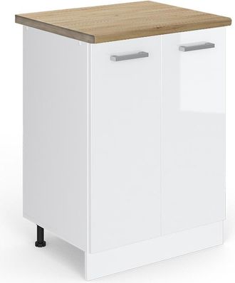 Vicco Mueble Bajo De Cocina R-line, Blanco Alto Brillo, 60 Cm, Et Roble