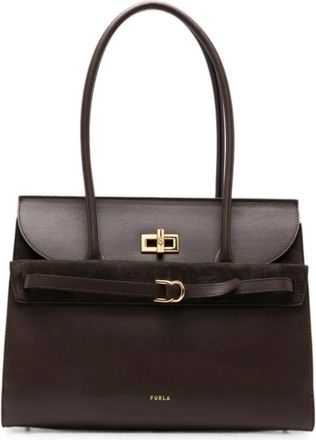 Furla Gestructureerde Handtas met Bovenhandvat - Dames - Schoudertassen - Bruin - ONE Size - Leer - Tassen
