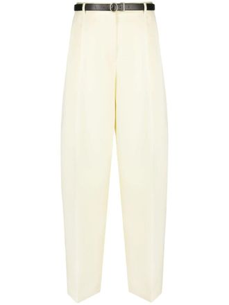 Jil Sander high-waisted trousers - women - Wool/Cotton/Calf Leather - 36 - Yellow