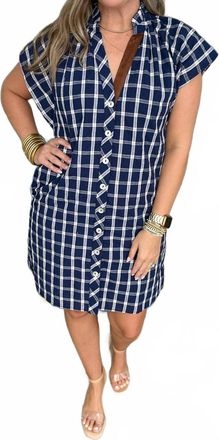 THML Clothing Short Sleeve Gingham Dress In Navy