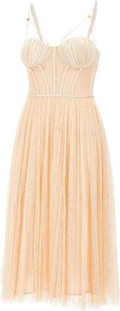 Elisabetta Franchi Midi-jurk van bloemenkant - Dames - Feestkleedjes - Roze - S - Kleedjes