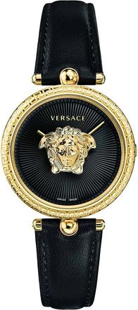 Versace Palazzo Zwarte Leren Horloge - Dames - Horloges - Veelkleurig - ONE Size - Accessoires