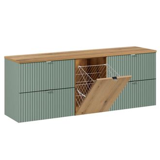 Petits Meubles Mueble bajo lavabo 160cm y cesto paneles laminados verde