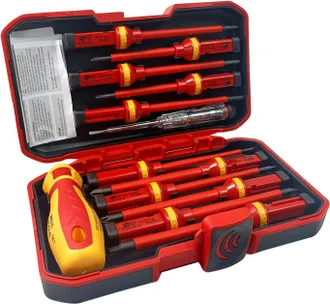 OEM Juego De Destornilladores De 13 Piezas, 1 Mango De Destornillador Aislado + 11 Destornilladores Intercambiables + 1 Destornillador Con Comprobador De 
