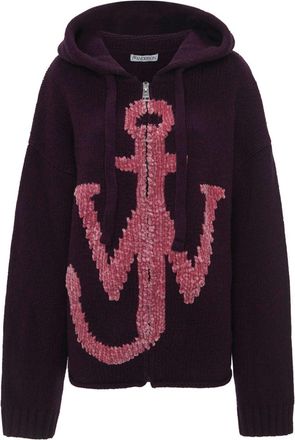 J.W.Anderson anchor-logo zip hoodie - women - Merino - S - Purple