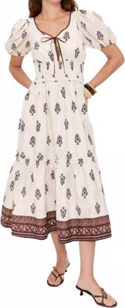 Moon River Puff Sleeve Pleated Midi Dress In Cream