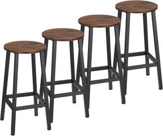 HOMCOM Homcom - Pack De 4 Taburetes Altos De Cocina Altura 65 Cm Taburetes De Bar Sillas De Bar Con Patas De Acero Y Reposapi&eacute;s Carga 75 Kg Marr&oacute;n R&uacute;stico Y 