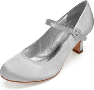 Generic Bridal Wedding Shoes Womens Round Toe Kitten Bridal Heels Low Heels Pumps Evening Prom Party Dress 6.5Cm,Silver,5 UK