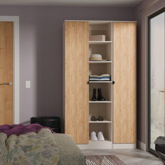 Lewis's Bora Tall 3 Door Robe with shelves in Gold Craft Oak & Kashmir - Ready Assembled - Lewiss Home | TJ Hughes